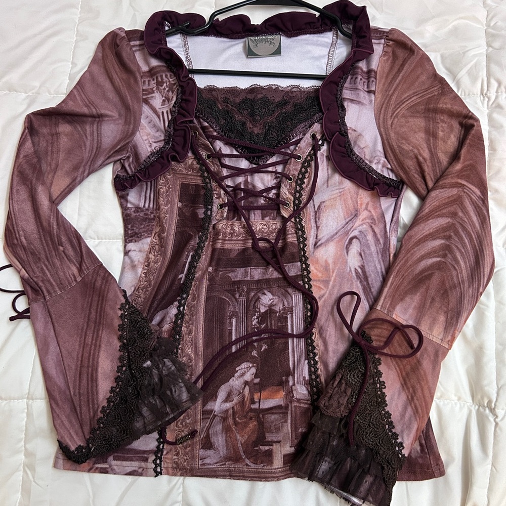 Rare Ozz Angelo (OzzOn Japan) Women's Goth Corset Printed Blouse in Red